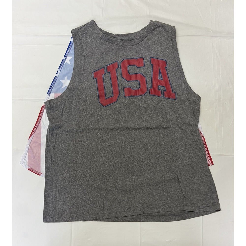 Fifth Sun Patriotic Sleeveless T-shirt Gray Detachable American Flag On The Back